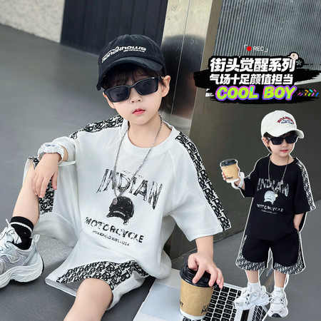 萌乐宝贝&萌乐宝贝&拼色帽子短袖套装