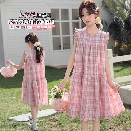 爱闪萌&爱闪萌&2607款格子无袖连衣裙