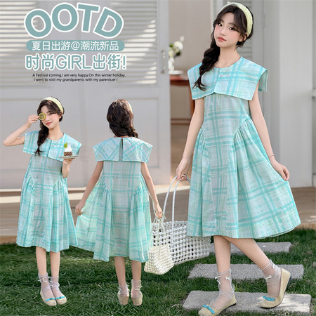 爱闪萌&爱闪萌&2610款格子海军领连衣裙