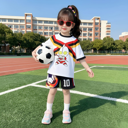 贝贝航&贝贝航&白色条纹球衣女孩图