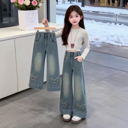 芒果布丁&芒果布丁&Q041-蝴蝶结牛仔裤