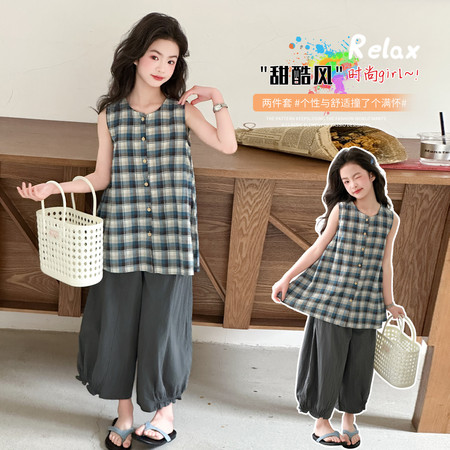 乐汐儿&乐汐儿&A-31格子九分裤套装