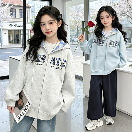 乐汐儿&乐汐儿&AI女童连帽棒球服
