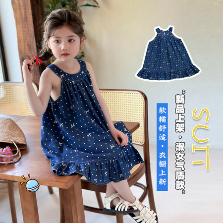 豆米逗&豆米逗&D2512蝴蝶结圆点牛仔连衣裙