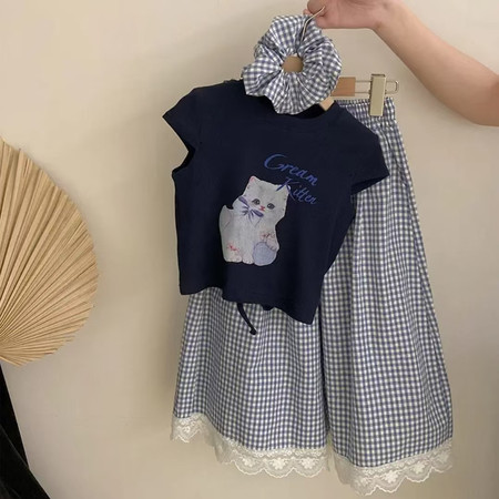 萌小希kids&萌小希kids&8-09猫咪格子套装