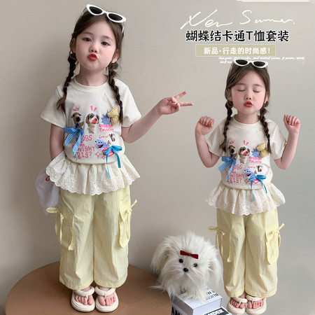 毛衣集&毛衣集&小狗印花工装裤套装