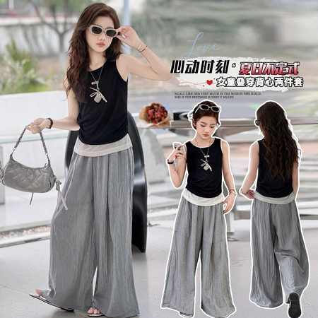 牧歌&牧歌&2610假两件背心阔腿裤套装