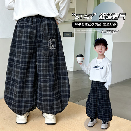 七七潮品&七七潮品&慵懒宽松休闲裤-格子款