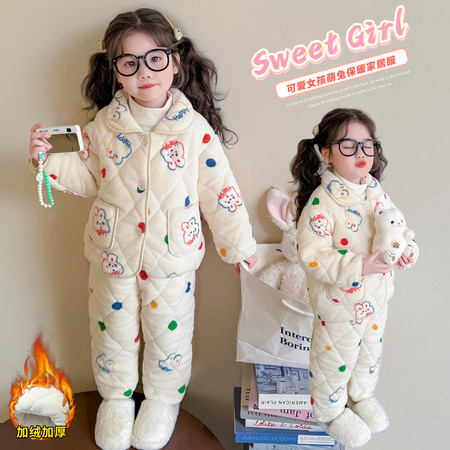 金色童年&金色童年&圆点小兔三层加厚睡衣