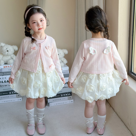 金色童年&金色童年&开衫花朵裙两件套