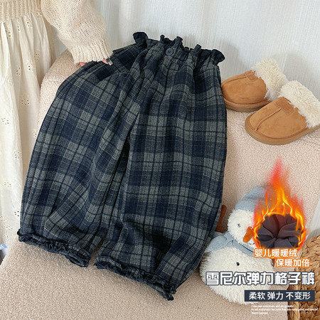 韩尚毛毛虫&韩尚毛毛虫&HS65641加绒格子裤