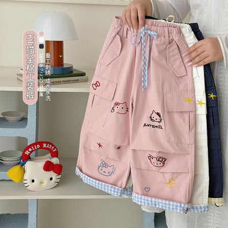 韩尚毛毛虫&韩尚毛毛虫&HS71131绣KT猫工装裤
