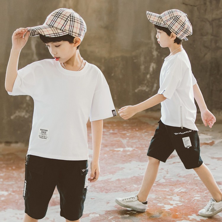 Boys Summer Suit 2019 New Kids'Summer Handsome Short-sleeved Boys' Ocean Two-piece Suit