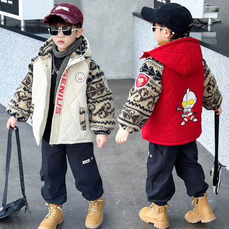 都市潮童&都市潮童&奥特曼菱形格棉衣