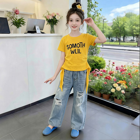 有果儿&有果儿&2768牛仔破洞套装