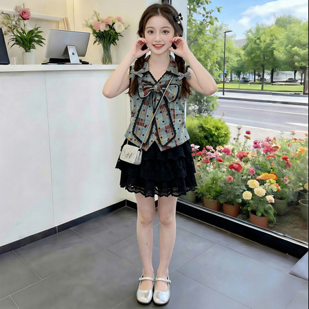 有果儿&有果儿&2766格子蕾丝套装