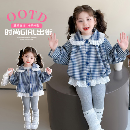 金鑫童装&金鑫童装&格子蕾丝外套