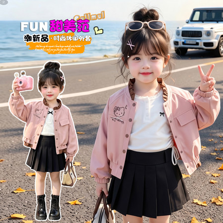 金鑫童装&金鑫童装&卡通猫甜美外套