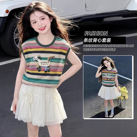 汣麦JM&汣麦JM&彩虹条纹花苞裙两件套