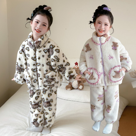 嘻哈萌宝&嘻哈萌宝&女童2681泡芙绒花边口袋立领套装