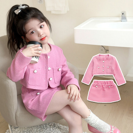 嘟丫丫童装&嘟丫丫童装&纯色小香风套