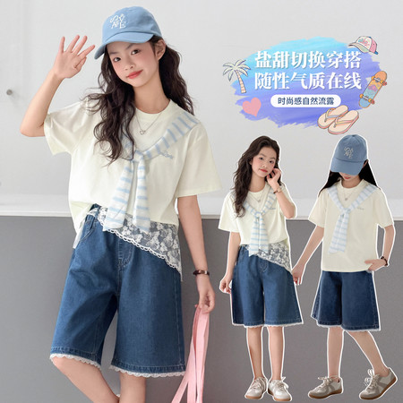 耀贝贝&耀贝贝&y647款T恤中裤套装