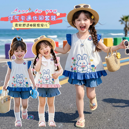 宝贝布偶&宝贝布偶&小兔子牛仔短裤套装