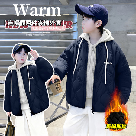 哆艾衣点&哆艾衣点&假两件连帽双拉链绗线棉衣