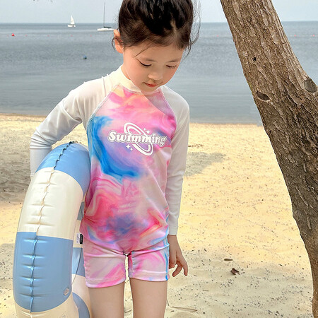 沐冉（儿童泳衣）&Y30248女童粉白扎染swim