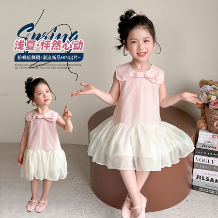 柚米童装&柚米童装&蝴蝶结娃娃领连衣裙
