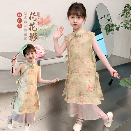 韩萌宝贝&A303荷花旗袍裙两件套