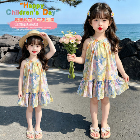 佑佑家&佑佑家&花朵挂脖连衣裙