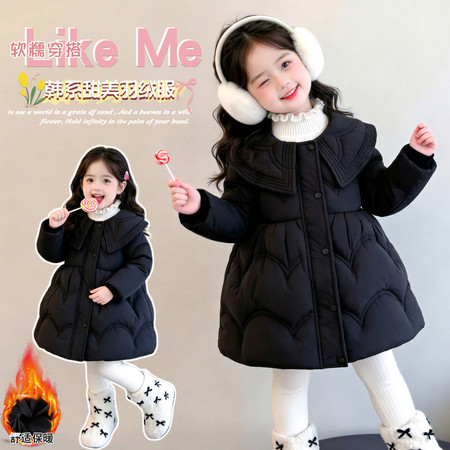小兔快跑&小兔快跑&D20黑色翻领羽绒服a
