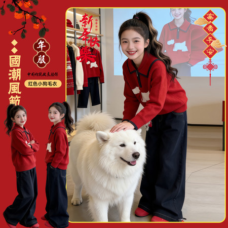 可优kids&可优kids&可优小狗毛衣牛仔裤套装