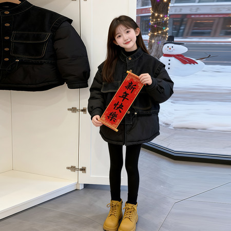 可优kids&可优kids&可优牛仔拼接棉服