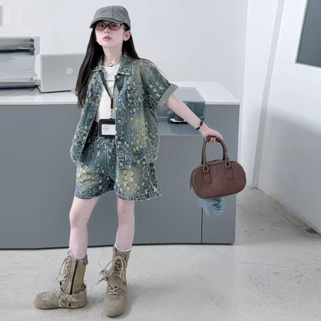 可优kids&可优kids&可优2601做旧牛仔短裤两件套