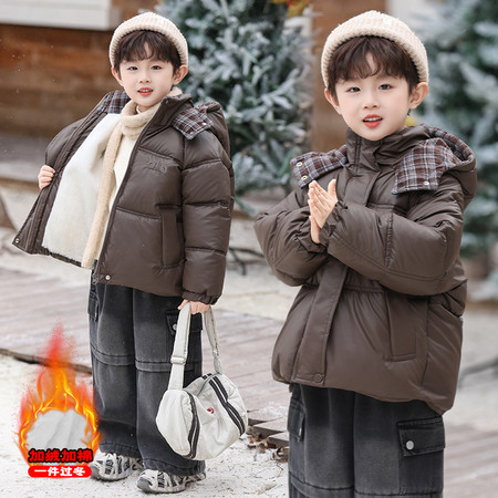 宝贝当家网供&宝贝当家网供&撞色格子连帽棉衣1