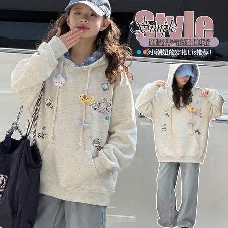 摩咔贝贝&摩咔贝贝&MK2603款格子连帽卫衣