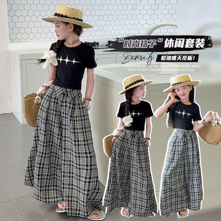 子诺服饰&子诺服饰&2539款格子裙裤套装