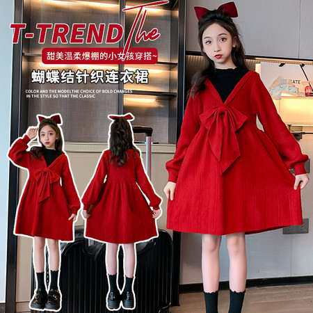 罗玛童话&罗玛童话&大蝴蝶结毛衣连衣裙