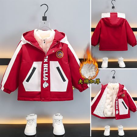 可可鹿&可可鹿&小黄鸭门襟字母夹棉冲锋衣羽绒内胆两件套