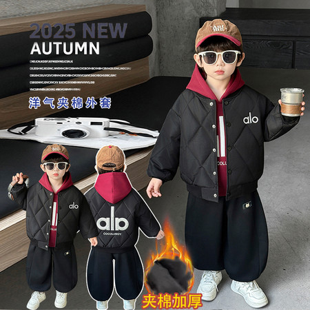 可可鹿&可可鹿&字母夹棉棒球服三件套