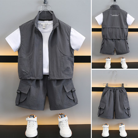 可可鹿&可可鹿&工装马甲三件套深灰色