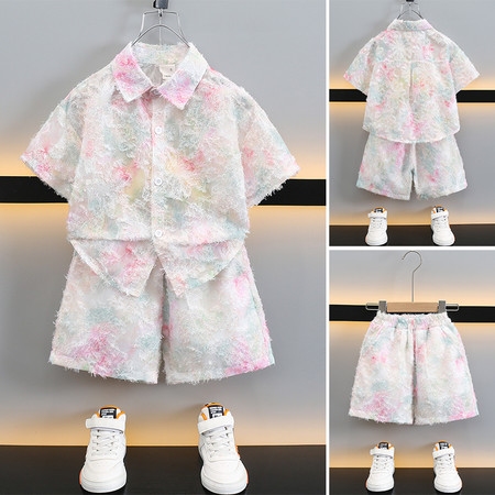 可可鹿&可可鹿&桃粉毛絮扎染衬衫套装