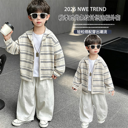 可可鹿&可可鹿&条纹连帽针织外套