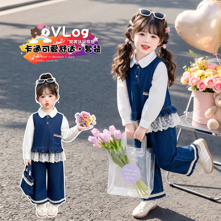 依依乐园&依依乐园&花边衬衫牛仔三件套1