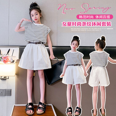 爱玖童装&爱玖童装&1138款条纹短裤套装