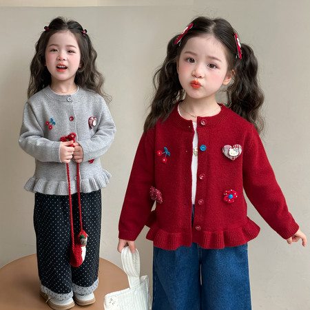 小小家&小小家&樱桃猫咪毛衣开衫