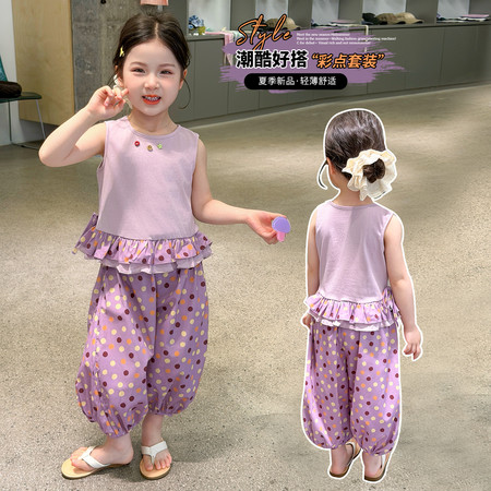 小小家&小小家&三粒扣紫色波点套装