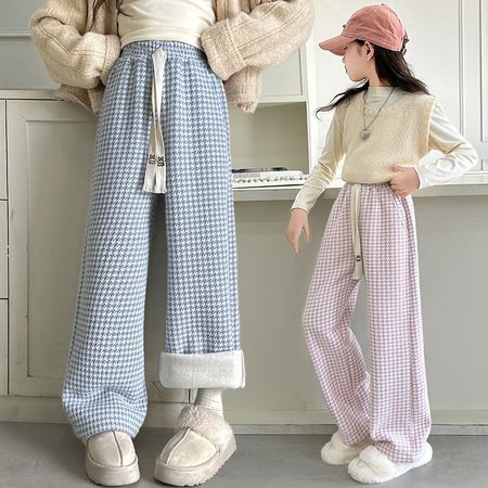 韩衣果儿&韩衣果儿&千鸟格加绒阔腿裤